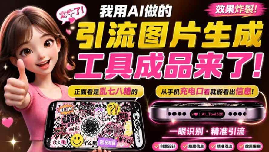 （20182期）自媒体引流工具来了，把你的微信藏到图片中，正面看是乱七八糟的乱码，手机平躺从充电口看就能看出实际内容-雄诗网络资源社区