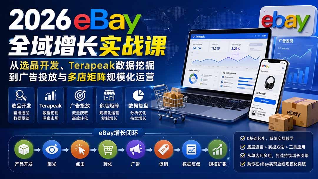 2026-Vincent eBay全域增长实战课-无水印:从选品开发、Terapeak数据挖掘到广告投放与多店矩阵规模化运营-雄诗网络资源社区