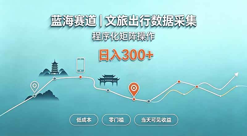 (20478期)蓝海赛道 文旅出行数据采集 程序化矩阵操作 低成本 零门槛 当天可见收益 日入300+-雄诗网络资源社区