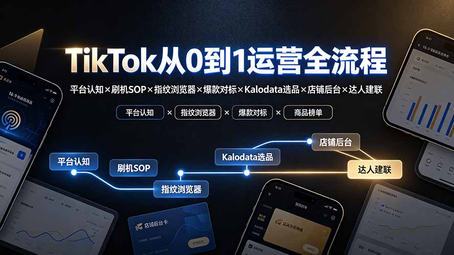 TikTok从0到1运营全流程-更新：平台认知×刷机SOP×指纹浏览器×爆款对标×Kalodata选品×店铺后台×达人建联-雄诗网络资源社区