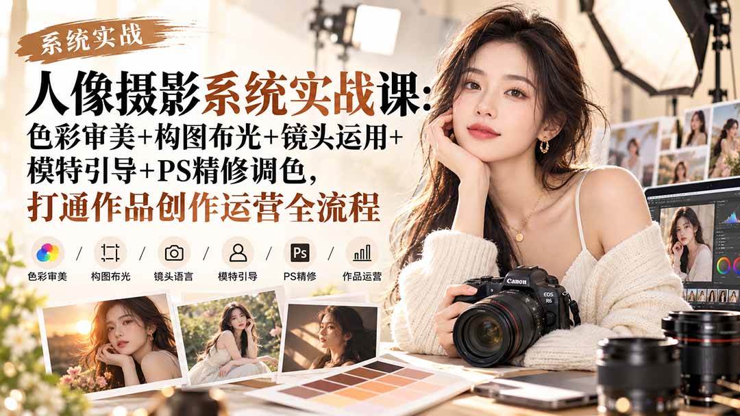 （20623期）【无水印】人像摄影系统实战课：色彩审美+构图布光+镜头运用+模特引导+PS精修调色，打通作品创作运营全流程-雄诗网络资源社区