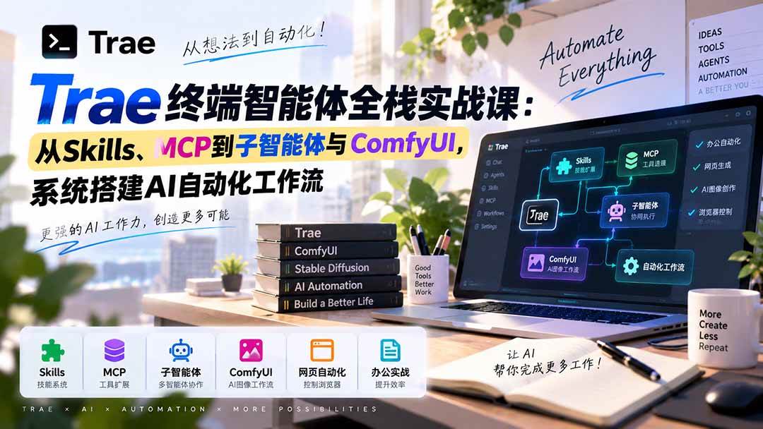 （20389期）Trae终端智能体全栈实战课：从Skills、MCP到子智能体与ComfyUI，系统搭建AI自动化工作流-雄诗网络资源社区