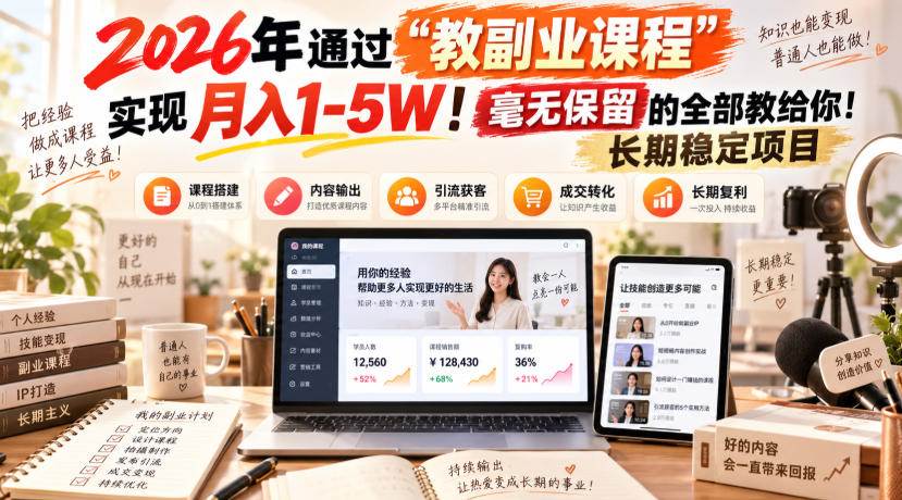 (20590期)“教副业课程”月入1-5W!长期稳定项目,毫无保留的全部教给你!-雄诗网络资源社区