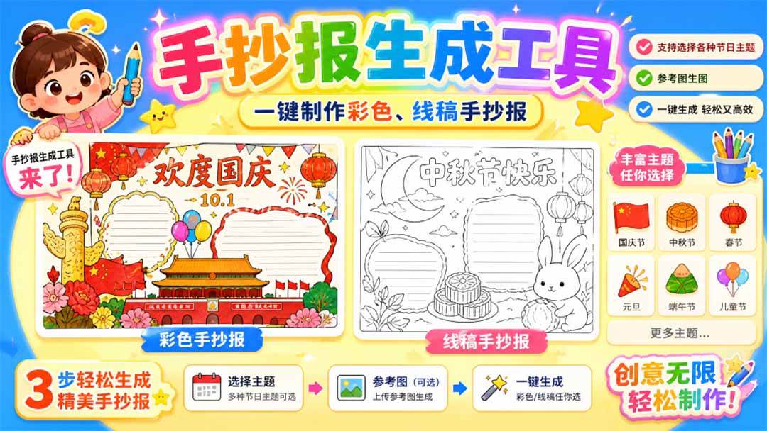 （20265期）手抄报批量生成工具来了，完全免费，告别豆包生图，这个高清无水印-雄诗网络资源社区