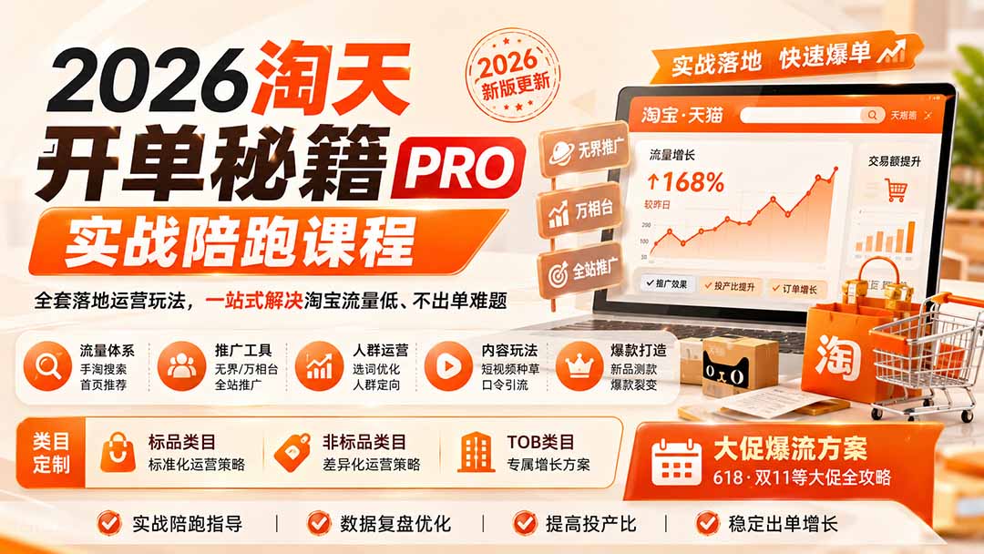 2026淘天开单秘籍PRO实战陪跑课程：全套落地运营玩法，一站式解决淘宝流量低、不出单难题(更新260823-雄诗网络资源社区