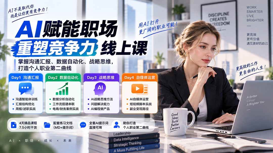 (20531期)AI职场提效与第二曲线实战课-无水印:学习沟通汇报、数据工作流和战略思维,掌握AI编程做产品及自媒体运营方法-雄诗网络资源社区