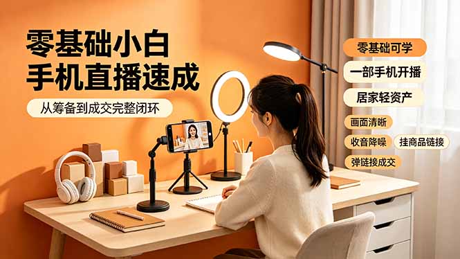 零基础小白手机直播速成，从筹备到成交完整闭环，适配苹果安卓系统，解决杂音卡顿留人难问题-雄诗网络资源社区