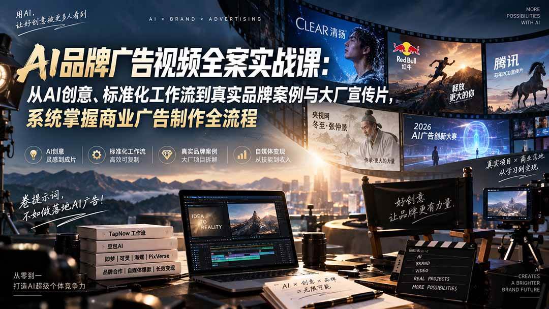 （20394期）AI品牌广告视频全案实战课：从AI创意、标准化工作流到真实品牌案例与大厂宣传片，系统掌握商业广告制作全流程-雄诗网络资源社区
