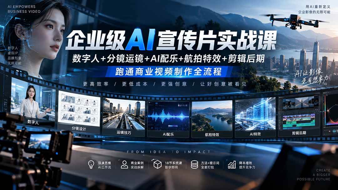 (20548期)企业级AI宣传片实战课|数字人+分镜运镜+AI配乐+航拍特效+剪辑后期,跑通商业视频制作全流程-雄诗网络资源社区