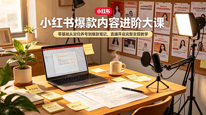 小红书爆款内容进阶大课,零基础从定位养号到爆款笔记,直播开店完整变现教学-雄诗网络资源社区