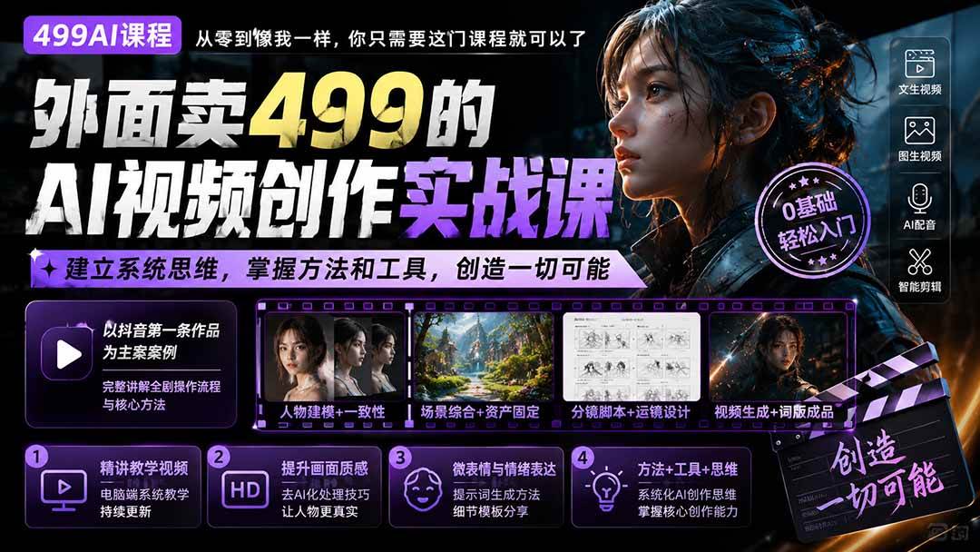 （20307期）外面卖499的AI视频创作实战课：建立系统思维，掌握方法和工具，创造一切可能。-雄诗网络资源社区