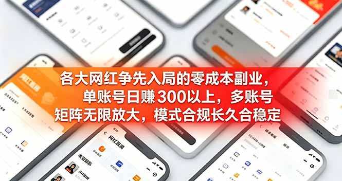 各大网红争先入局的零成本副业,单账号日赚 300 以上,多号矩阵可放大,模式合规长久稳定!-雄诗网络资源社区