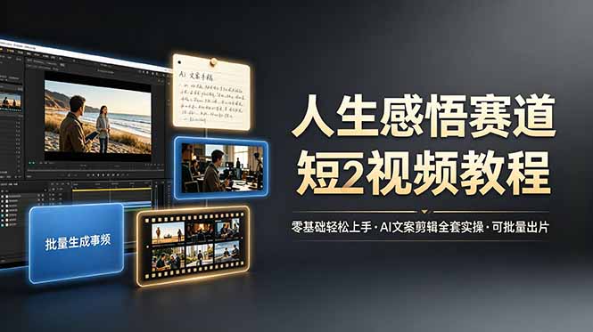 人生感悟赛道短视频教程，零基础轻松上手，AI文案剪辑全套实操可批量出片-雄诗网络资源社区