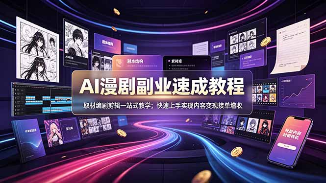 AI漫剧副业速成教程,取材编剧剪辑一站式教学;快速上手实现内容变现接单增收-雄诗网络资源社区
