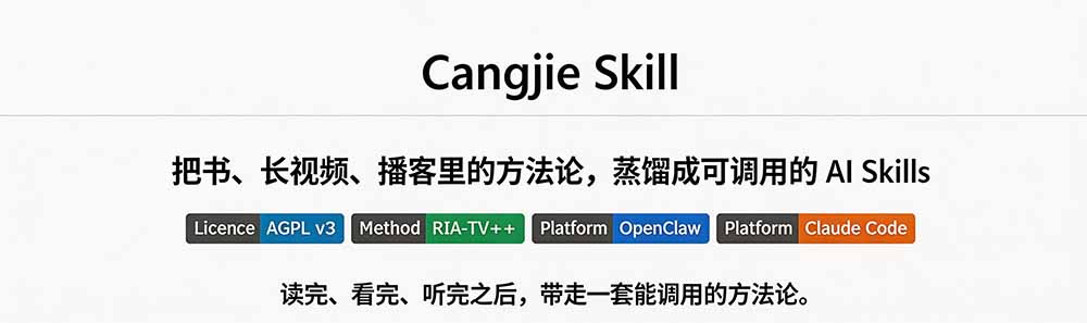 图片[1]-全网走红！GitHub上6.7K Star的开源项目，把任何书、长视频、播客蒸馏成AI工具，值得收藏 cangjie-skill-雄诗网络资源社区