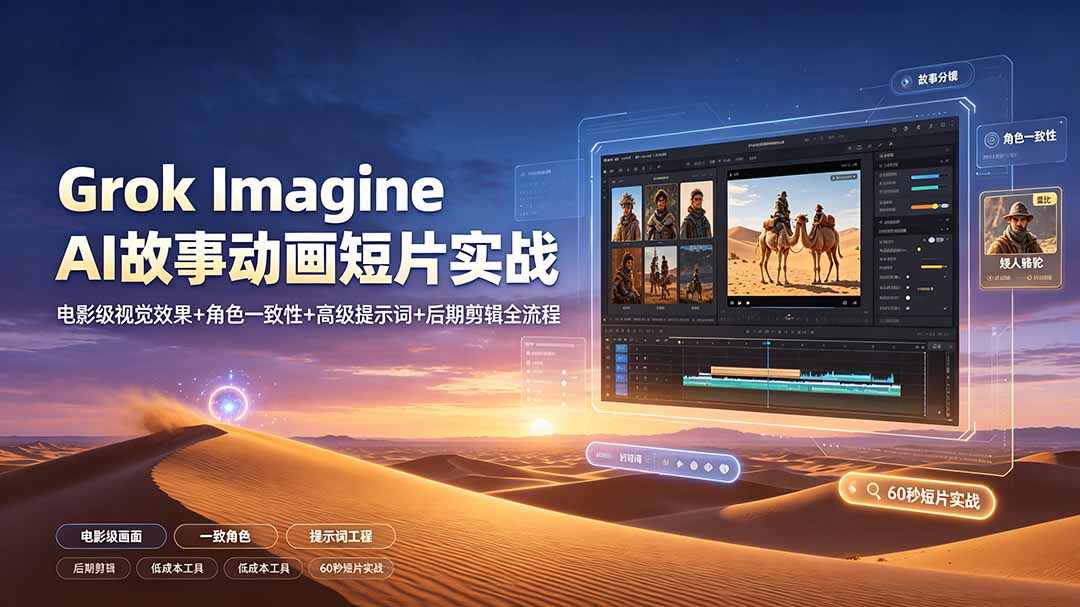 Grok Imagine AI故事动画短片实战:电影级视觉效果+角色一致性+高级提示词+后期剪辑全流程-雄诗网络资源社区
