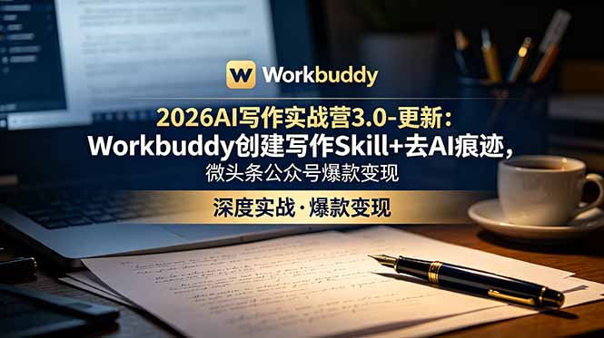 2026AI写作实战营3.0-更新:Workbuddy创建写作Skill+去AI痕迹,微头条公众号爆款变现-雄诗网络资源社区