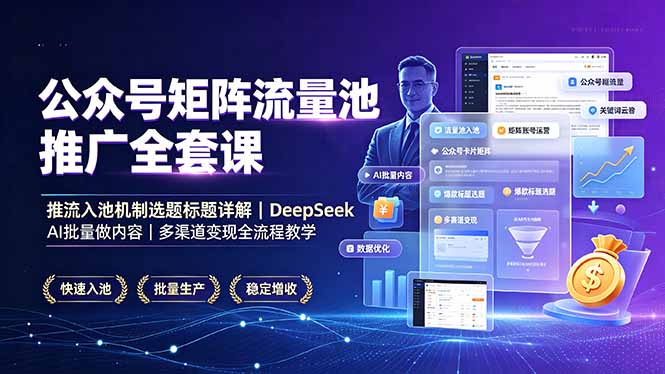 公众号矩阵流量池推广全套课，推流入池机制选题标题详解，DeepSeek AI批量做内容，多渠道变现全流程教学-雄诗网络资源社区