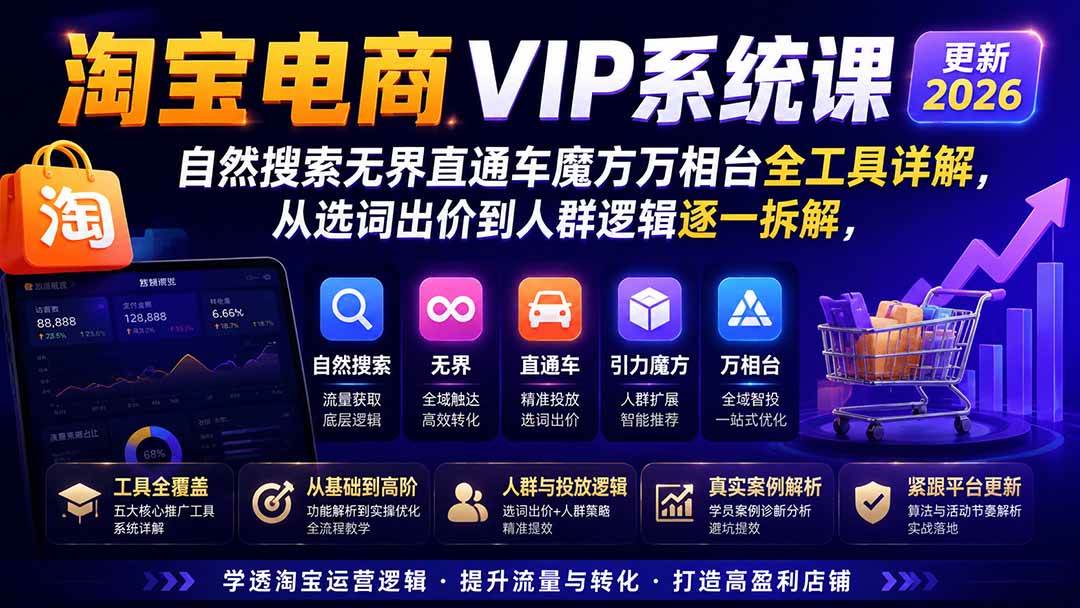 （20094期）2026淘宝电商终局之战VIP课-更新：自然搜索+直通车+无界+精准人群，系统掌握测款动销与全店推广布局方法-雄诗网络资源社区