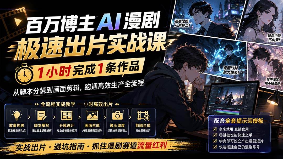 （20173期）百万博主AI漫剧极速出片实战课：1小时产出条作品，从脚本分镜到画面剪辑，跑通高效生产全流程-雄诗网络资源社区