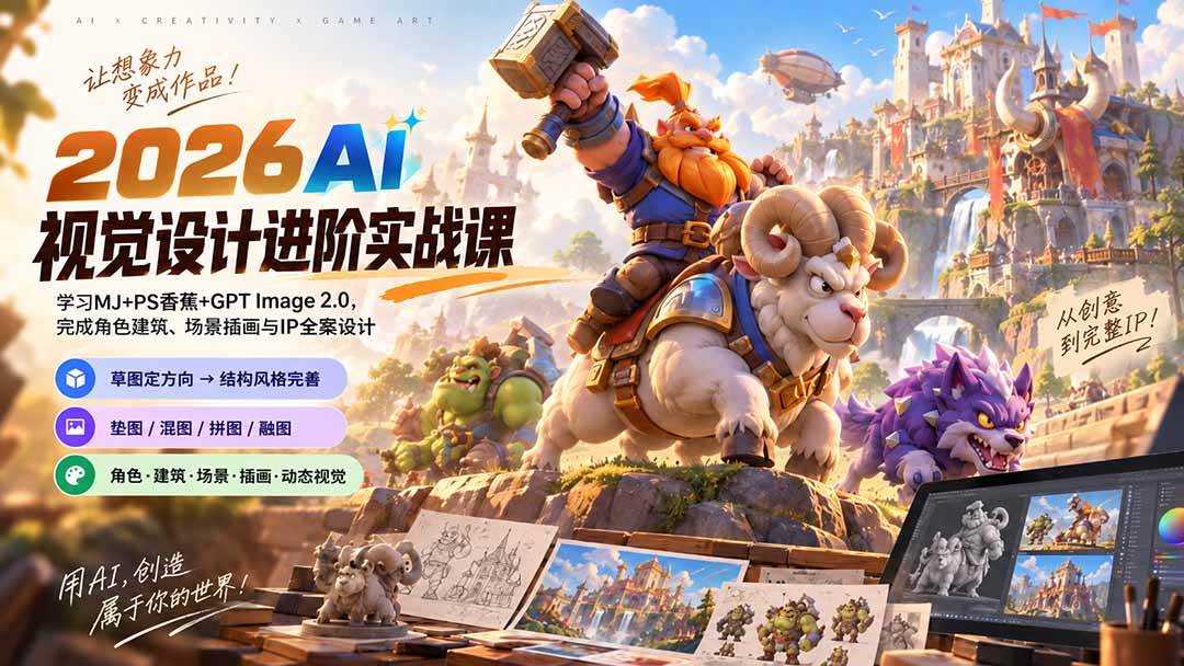 (20424期)2026AI视觉设计进阶实战课-更新:学习MJ+PS香蕉+GPT Image 2.0,完成角色建筑、场景插画与IP全案设计-雄诗网络资源社区