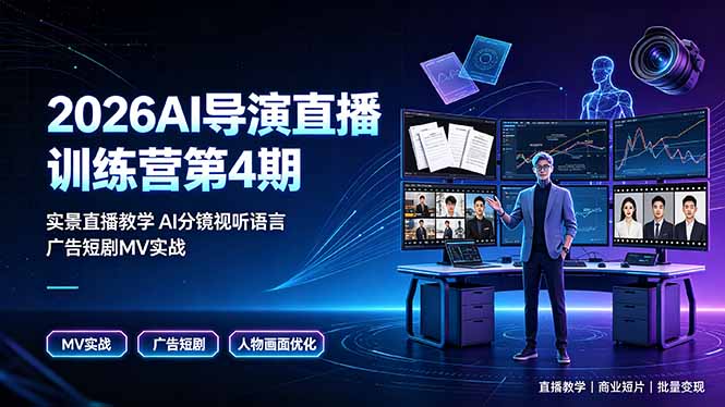 2026AI导演直播训练营第4期，实景直播教学AI分镜视听语言，广告短剧MV实战，解决人物画面崩坏痛点-雄诗网络资源社区