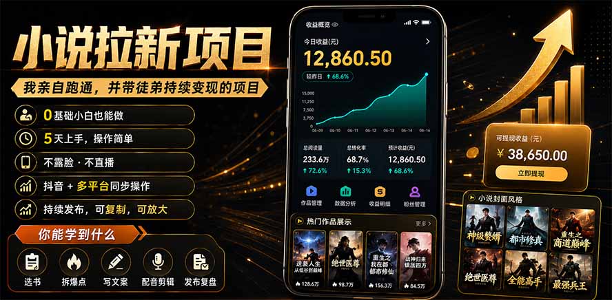 抖音及多平台小说拉新项目：我亲自跑通并持续带徒弟实操｜0基础小白5天上手快速变现-雄诗网络资源社区
