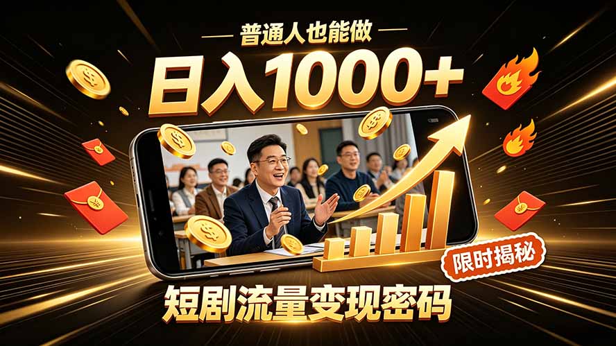 一部手机做短剧分发，不用真人出镜、不用拍摄剧本，快手流量变现日赚千元-雄诗网络资源社区