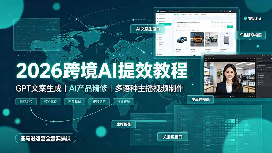 2026跨境AI提效教程·GPT文案生成｜AI产品精修｜多语种主播视频制作，亚马逊运营全套实操课-雄诗网络资源社区