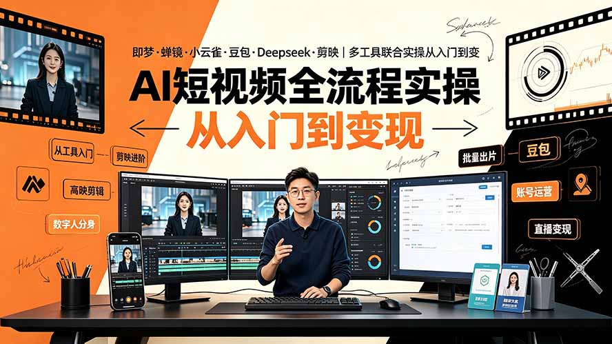AI短视频全流程实操：即梦·蝉镜·小云雀·豆包·Deepseek·剪映｜多工具联合实操从入门到变现-雄诗网络资源社区