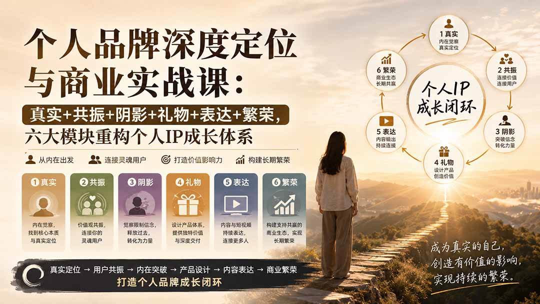 (20140期)个人品牌深度定位与商业实战课:真实+共振+阴影+礼物+表达+繁荣,六大模块重构个人IP成长体系-雄诗网络资源社区
