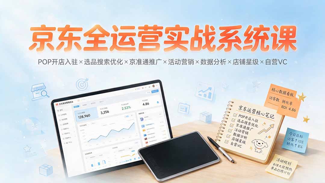 京东全运营实战系统课:POP开店入驻×选品搜索优化×京准通推广×活动营销×数据分析×店铺星级×自营VC-雄诗网络资源社区