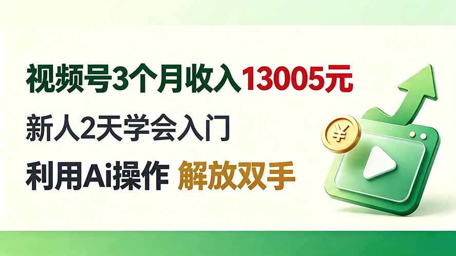 视频号3个月收入13005元， 新人2天学会入门， 利用Ai操作 解放双手！-雄诗网络资源社区