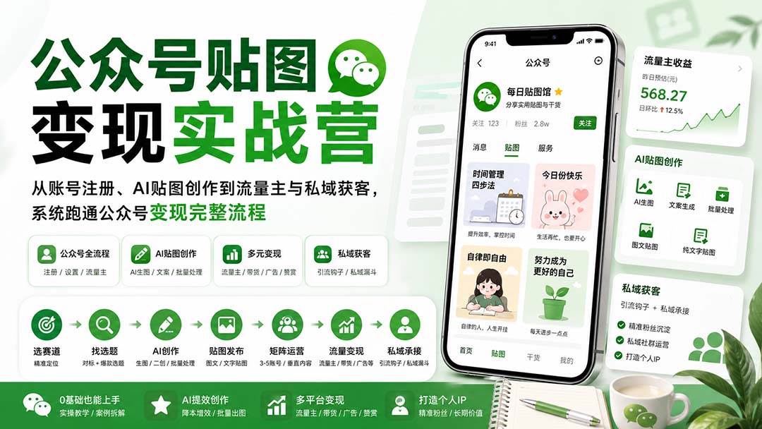 （20120期）公众号贴图变现实战营：从账号注册、AI贴图创作到流量主与私域获客，系统跑通公众号变现完整流程-雄诗网络资源社区