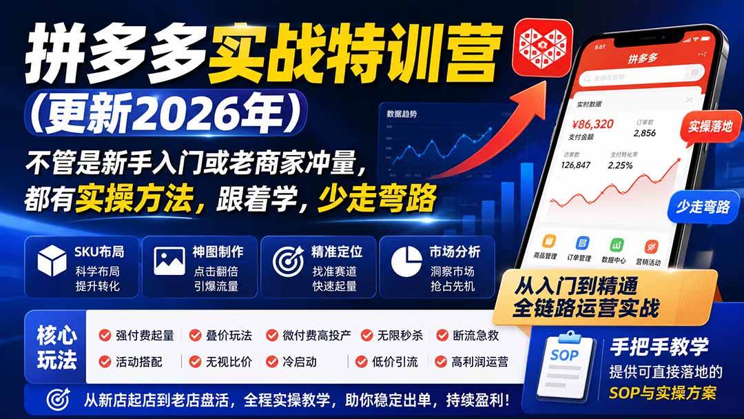 (20158期)拼多多实战特训营(更新26年0831):不管是新手入门或老商家冲量,都有实操方法,跟着学,少走弯路-雄诗网络资源社区