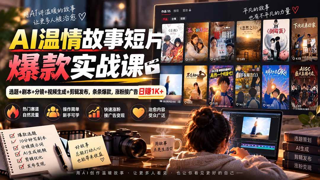 （20477期）AI温情故事短片爆款实战课-更新｜选题+剧本+分镜+视频生成+剪辑发布，条条爆款，涨粉接广告日赚1K+-雄诗网络资源社区