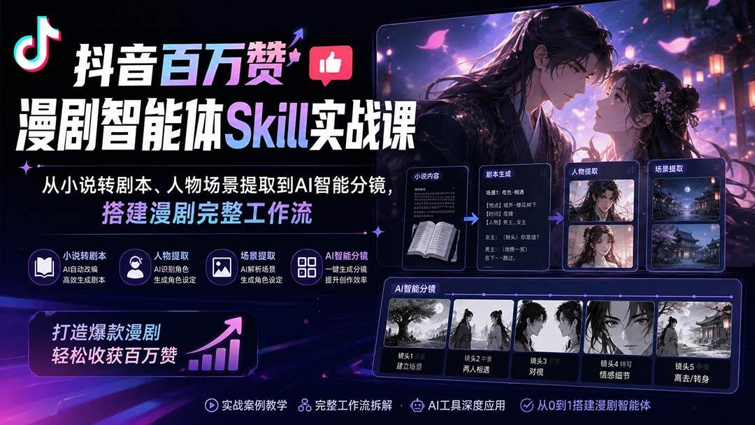 （20172期）抖音百万赞漫剧智能体Skill实战课：从小说转剧本、人物场景提取到AI智能分镜，搭建漫剧完整工作流-雄诗网络资源社区