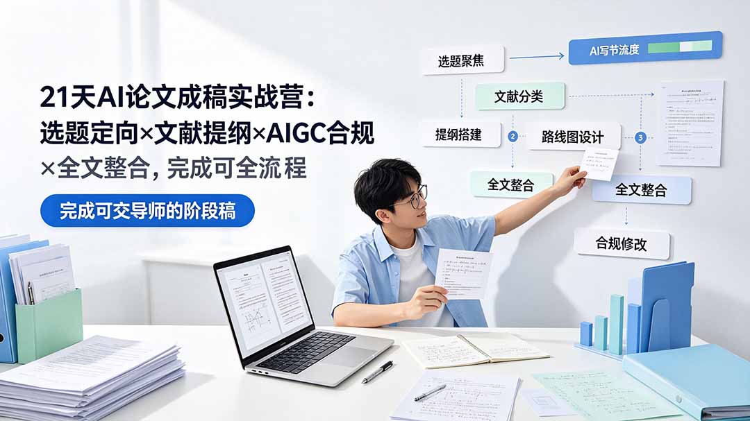 21天AI论文成稿实战营:选题定向×文献提纲×AIGC合规×全文整合,完成可交导师的阶段稿-雄诗网络资源社区