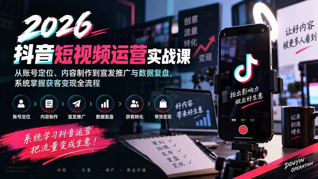 （20406期）2026抖音短视频运营实战课：从账号定位、内容制作到宣发推广与数据复盘，系统掌握获客变现全流程-雄诗网络资源社区