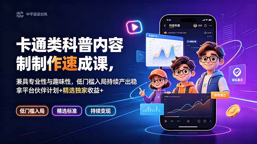 卡通类科普内容制作速成课，兼具专业性与趣味性，低门槛入局持续产出稳拿平台伙伴计划+精选独家收益-雄诗网络资源社区