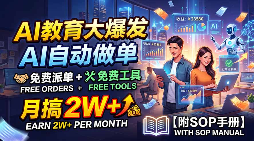 AI教育大爆发，AI自动做单，免费派单+免费工具，月搞2W+【附SOP手册】-雄诗网络资源社区