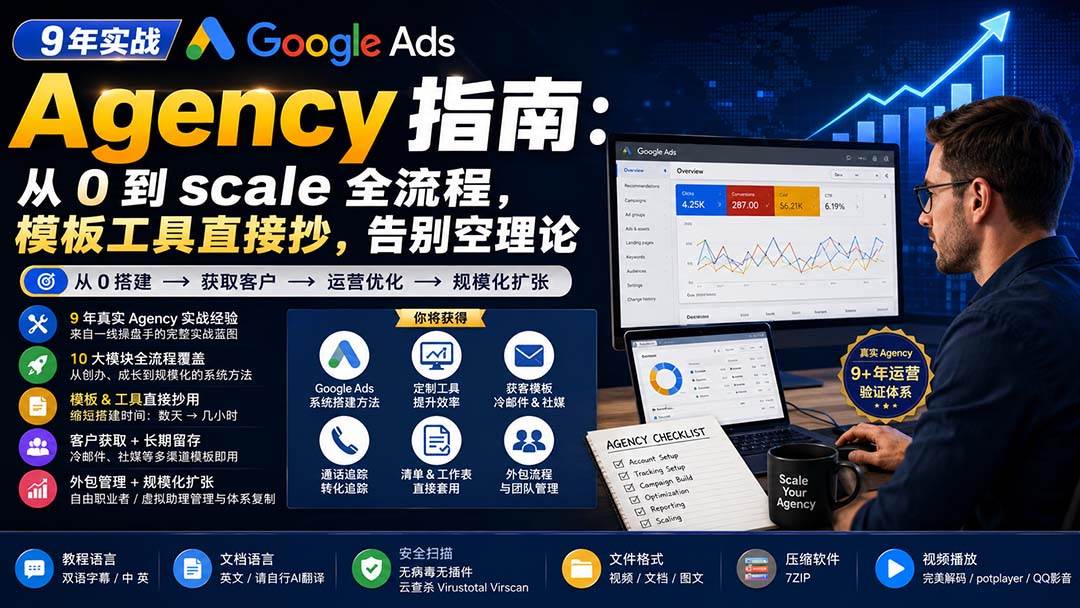 （20139期）9 年实战 Google Ads Agency 指南：从 0 到 scale 全流程，模板工具直接抄，告别空理论【原创双语字幕】-雄诗网络资源社区