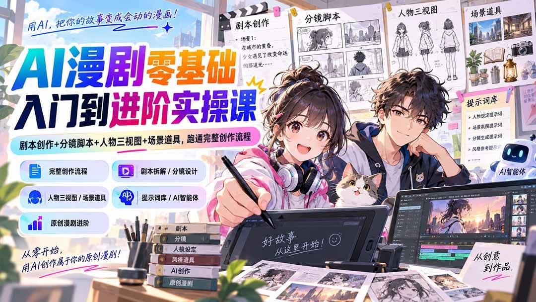 （20352期）AI漫剧零基础入门到进阶实操课：剧本创作+分镜脚本+人物三视图+场景道具，跑通完整创作流程-雄诗网络资源社区