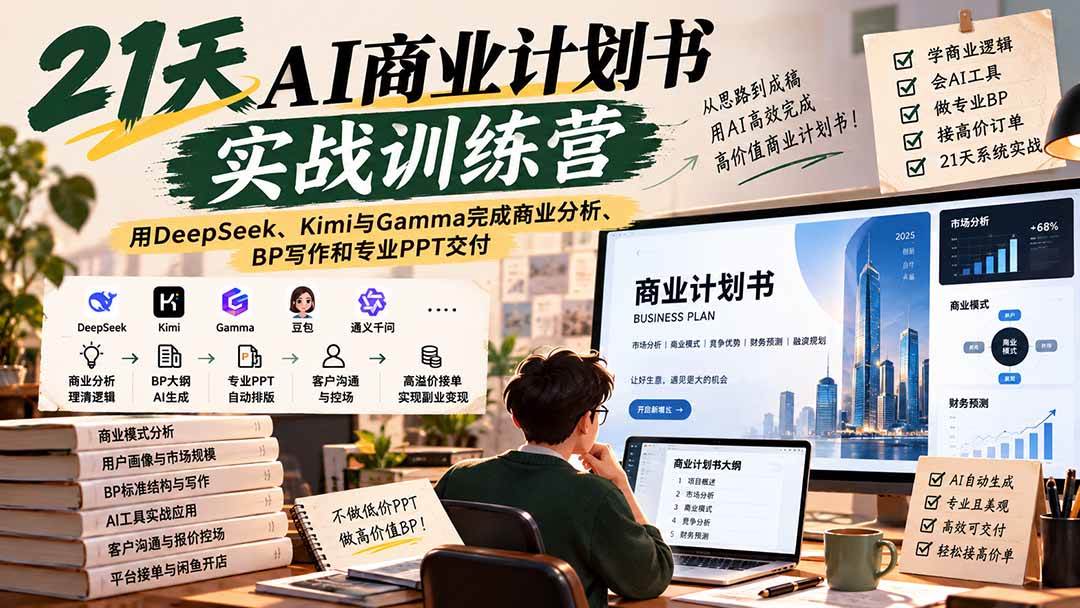 （20637期）【无水印】21天AI商业计划书实战训练营：用DeepSeek、Kimi与Gamma完成商业分析、BP写作和专业PPT交付-雄诗网络资源社区