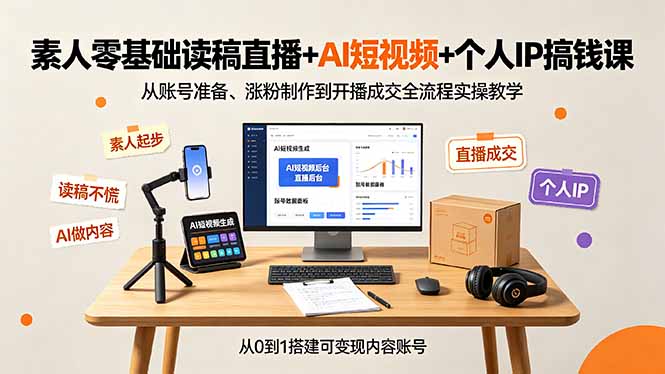 素人零基础读稿直播+AI短视频+个人IP搞钱课,从账号准备、涨粉制作到开播成交全流程实操教学-雄诗网络资源社区
